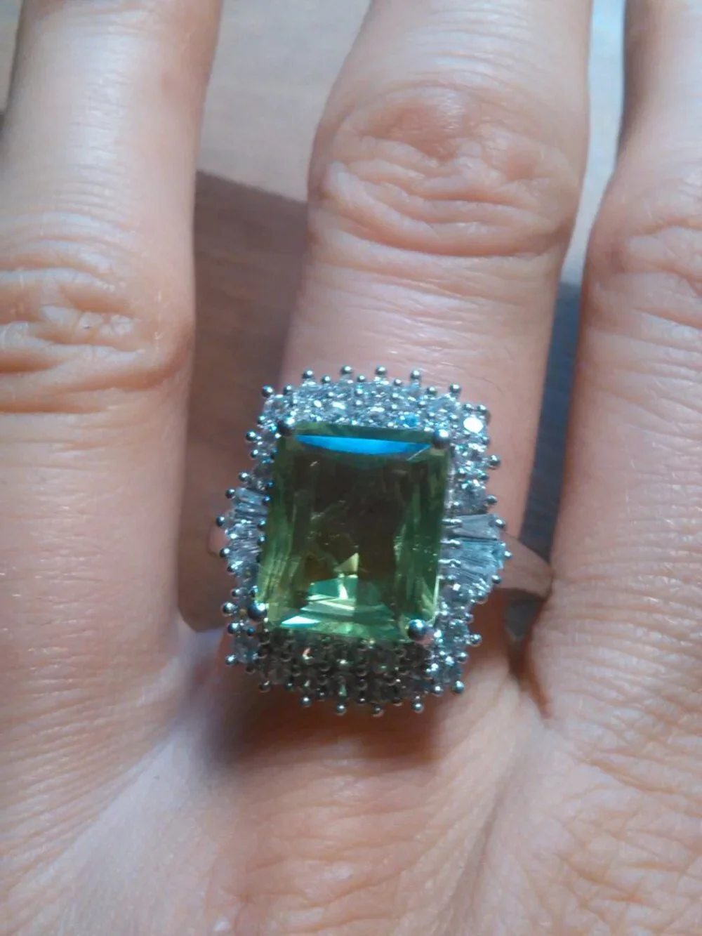 Green Triplet Quartz Natural White Zircon Accent Sterling Silver Ring (Size 10)